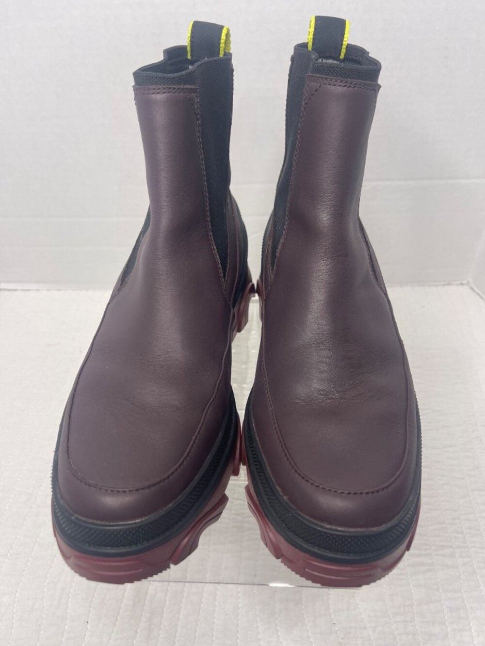 Sorel Womens Brex Chelsea Leather Ankle Booties 8 Maroon Brown Black Pull-On - Picture 3 of 10